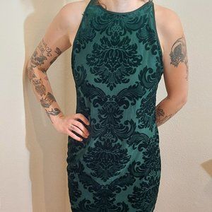B. Darlin Emerald Green Velvet Burnout Mini Cocktail Dress, Size 13/14